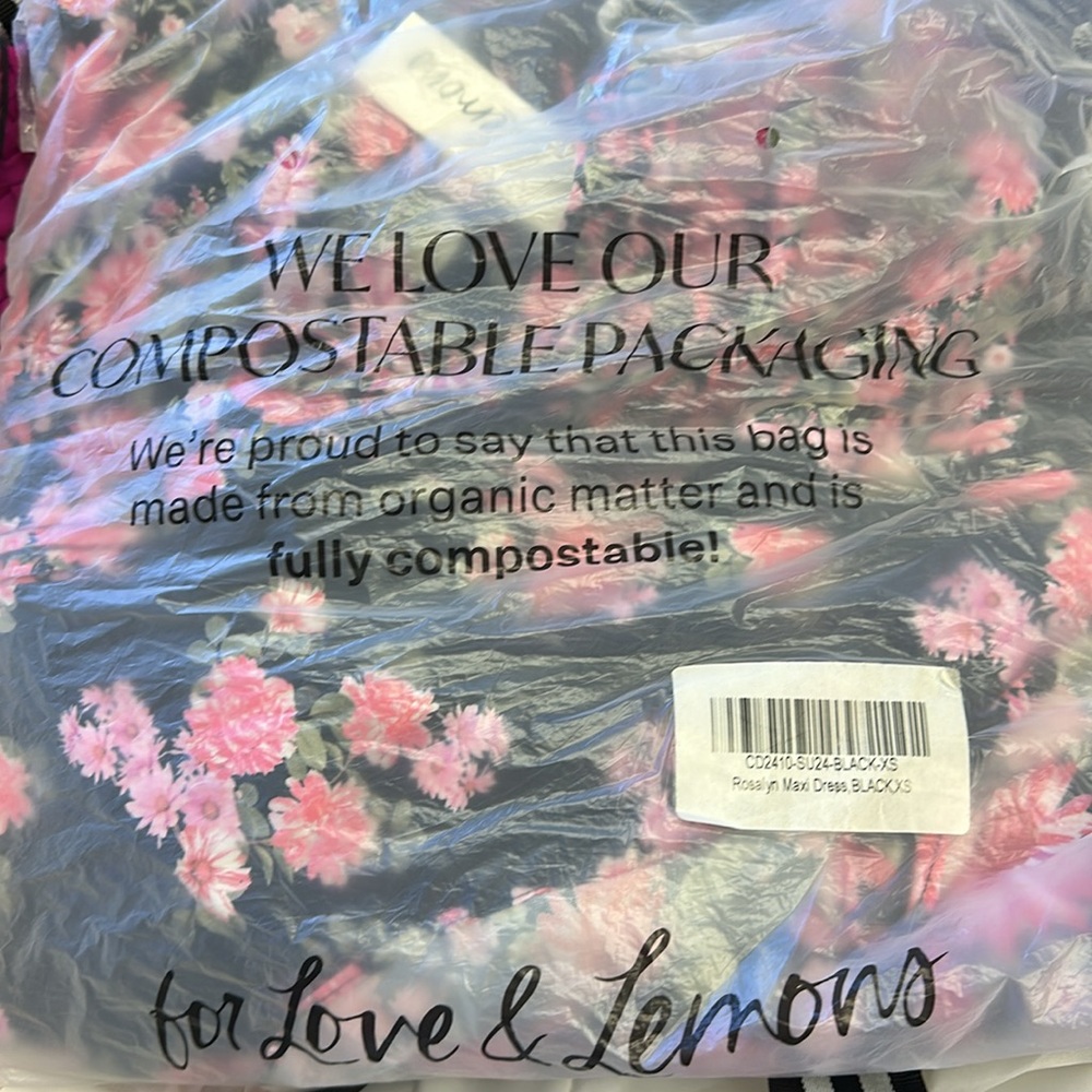 $315 NEW For Love and Lemons Rosalyn Maxi Dress in Black and Pink - Picture 5 of 5